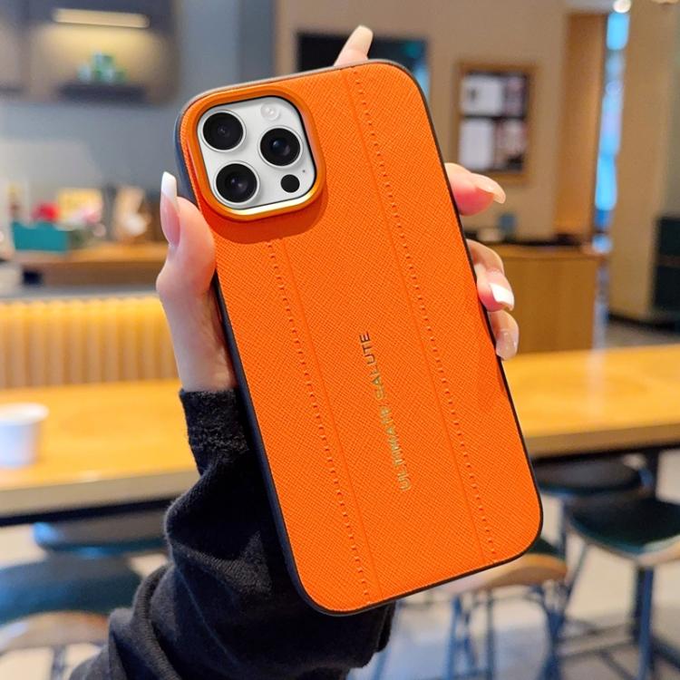 For iPhone 15 Pro Metal Camera Lens Frame Buttons Vegan Leather Phone Case