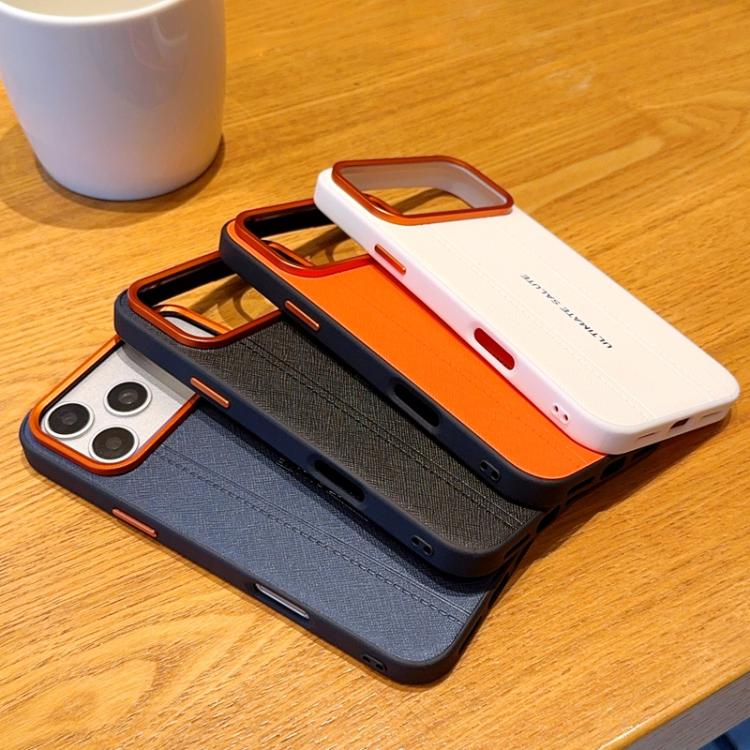For iPhone 17 Pro Max Metal Camera Lens Frame Buttons Vegan Leather Phone Case