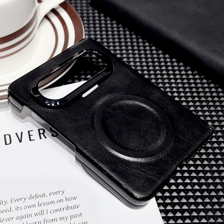 For Huawei Pura X Max Solid-Color Crazy Horse Leather-Texture Magnetic-Hinge Magnetic Ring PC Phone Case
