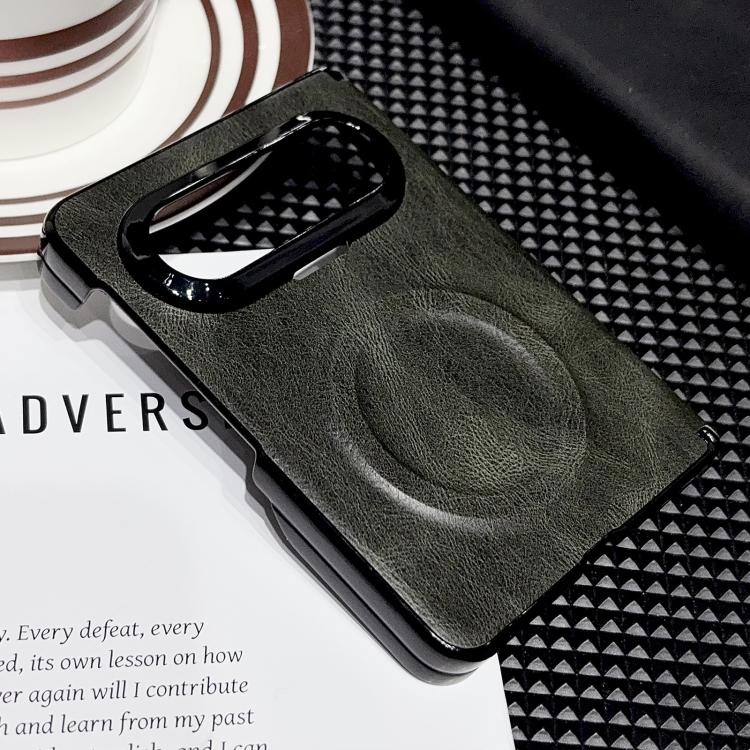 For Huawei Pura X Max Solid-Color Crazy Horse Leather-Texture Magnetic-Hinge Magnetic Ring PC Phone Case