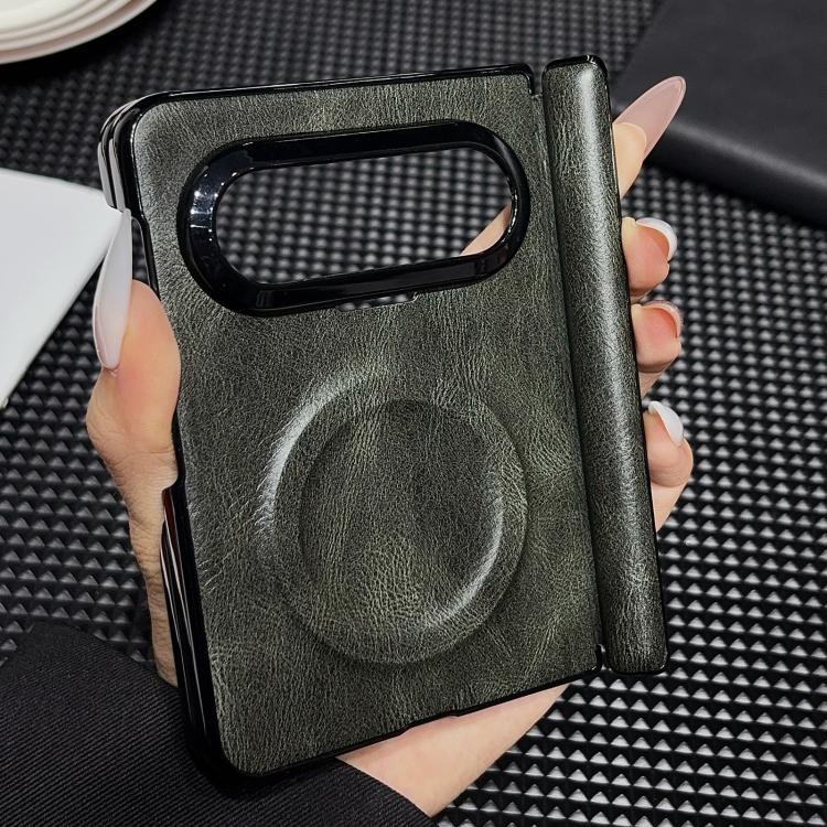 For Huawei Pura X Max Solid-Color Crazy Horse Leather-Texture Magnetic-Hinge Magnetic Ring PC Phone Case