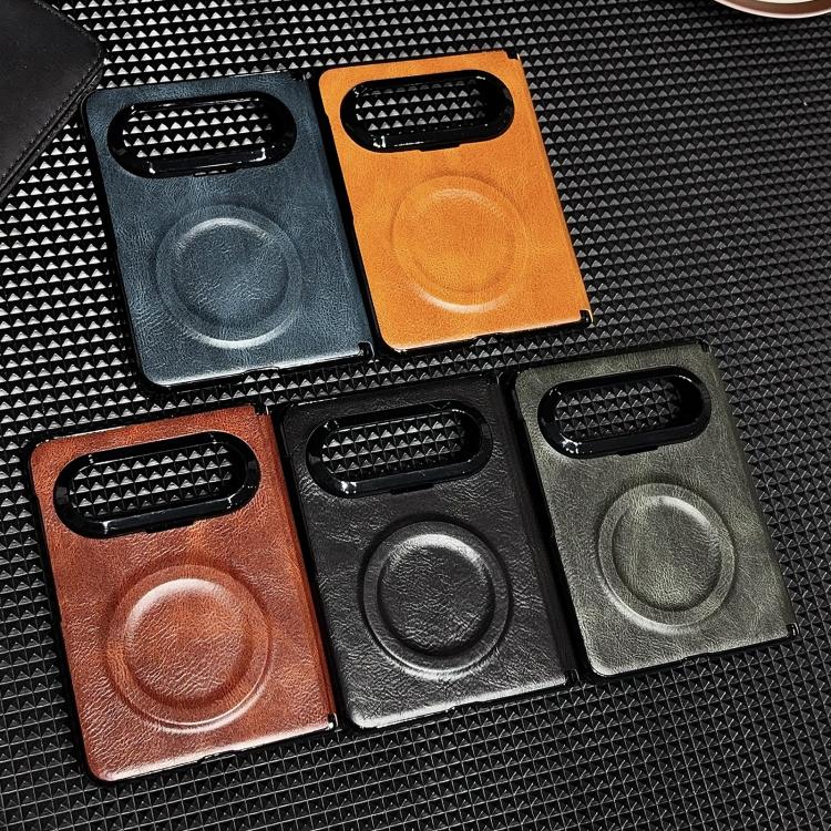 For Huawei Pura X Max Solid-Color Crazy Horse Leather-Texture Magnetic-Hinge Magnetic Ring PC Phone Case