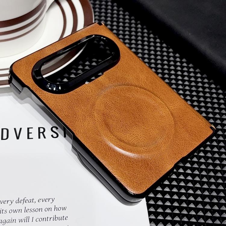 For Huawei Pura X Max Solid-Color Crazy Horse Leather-Texture Magnetic-Hinge Magnetic Ring PC Phone Case