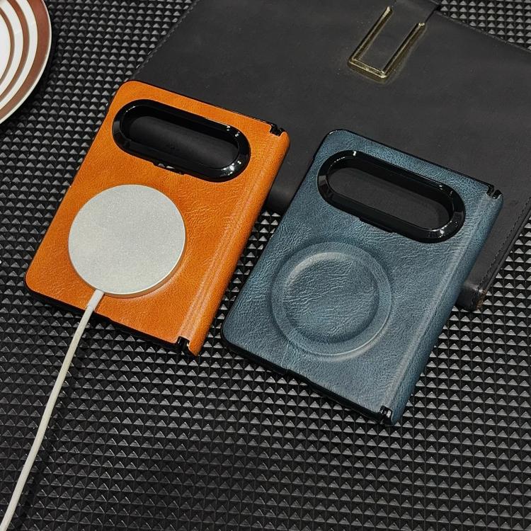 For Huawei Pura X Max Solid-Color Crazy Horse Leather-Texture Magnetic-Hinge Magnetic Ring PC Phone Case