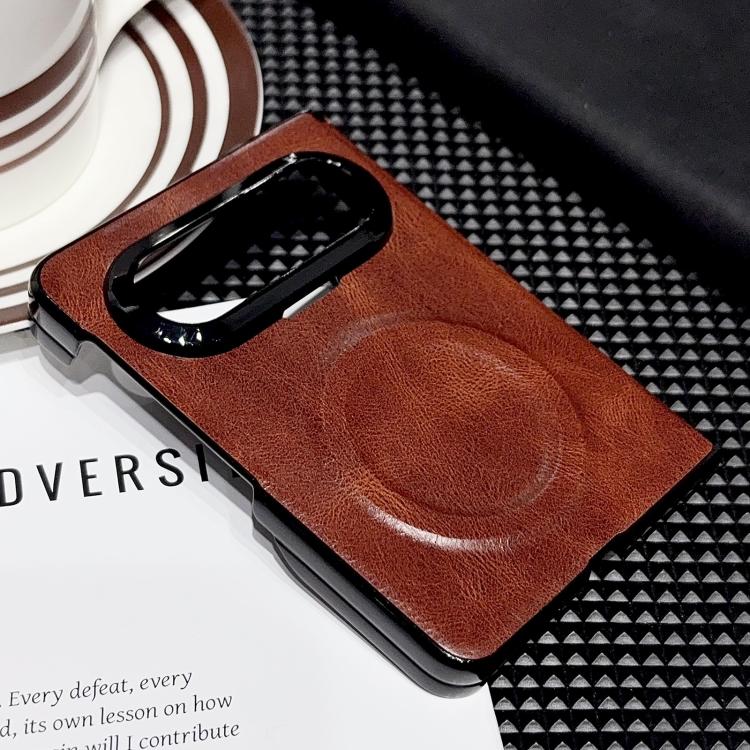 For Huawei Pura X Max Solid-Color Crazy Horse Leather-Texture Magnetic-Hinge Magnetic Ring PC Phone Case