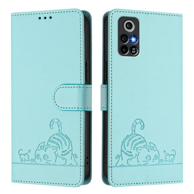 For Orbic Trophy 5G Cat Rat Embossed Pattern RFID Leather Phone Case with Lanyard