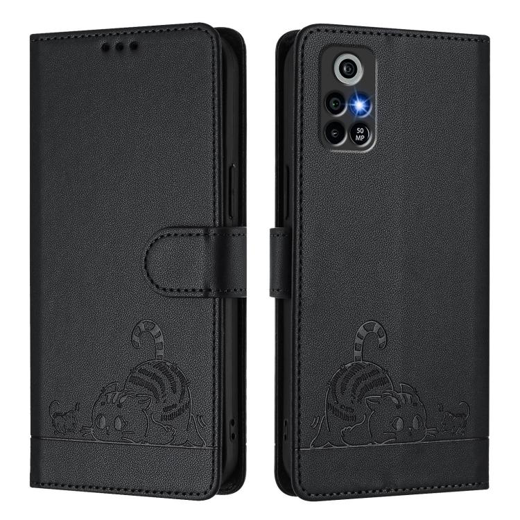 For Orbic Trophy 5G Cat Rat Embossed Pattern RFID Leather Phone Case with Lanyard