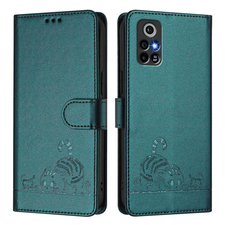 For Orbic Trophy 5G Cat Rat Embossed Pattern RFID Leather Phone Case with Lanyard
