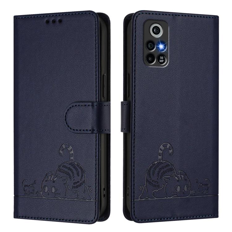 For Orbic Trophy 5G Cat Rat Embossed Pattern RFID Leather Phone Case with Lanyard