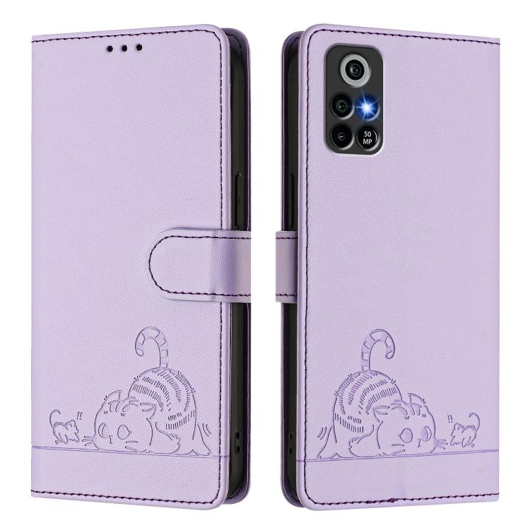 For Orbic Trophy 5G Cat Rat Embossed Pattern RFID Leather Phone Case with Lanyard