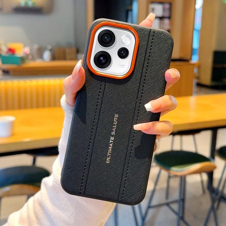 For OPPO Reno15 Pro 5G Global Metal Camera Lens Frame Buttons Vegan Leather Phone Case