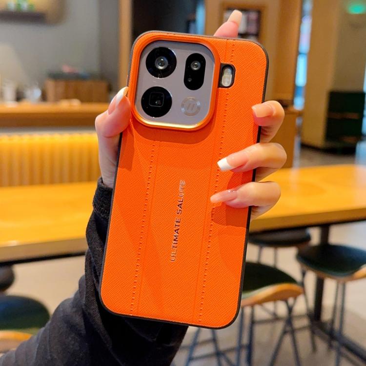 For OPPO Find X9 Pro Metal Camera Lens Frame Buttons Vegan Leather Phone Case