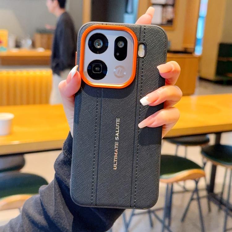 For OPPO Find X9 Pro Metal Camera Lens Frame Buttons Vegan Leather Phone Case