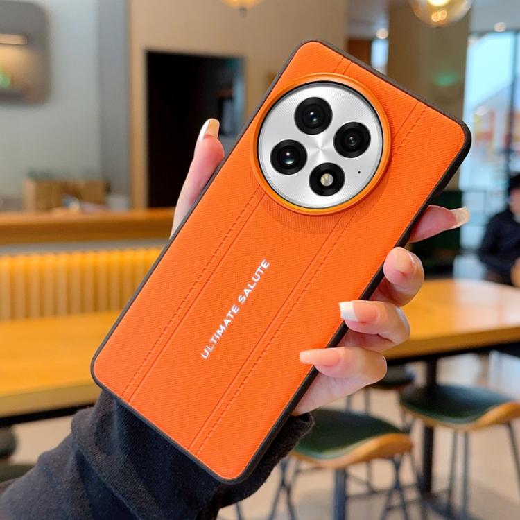 For OnePlus 13 Metal Camera Lens Frame Buttons Vegan Leather Phone Case
