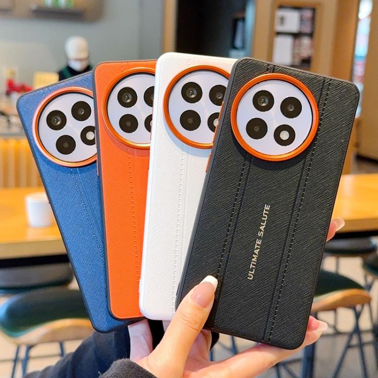 For OnePlus 13 Metal Camera Lens Frame Buttons Vegan Leather Phone Case