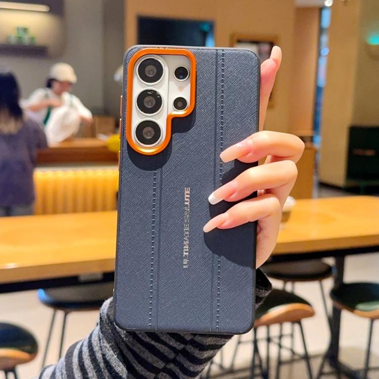 For Galaxy S26 Ultra 5G Metal Camera Lens Frame Buttons Vegan Leather Phone Case