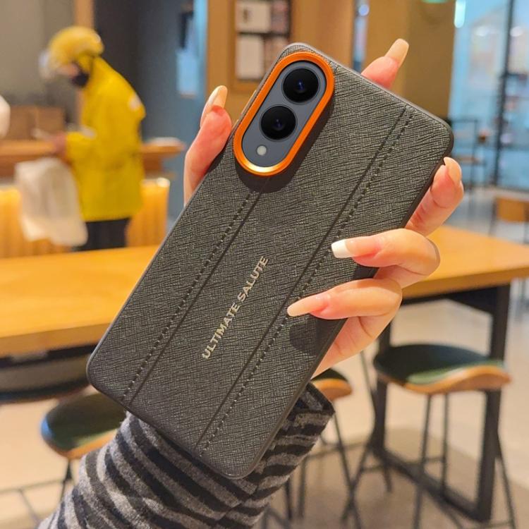 For Galaxy S25 Edge 5G Metal Camera Lens Frame Buttons Vegan Leather Phone Case