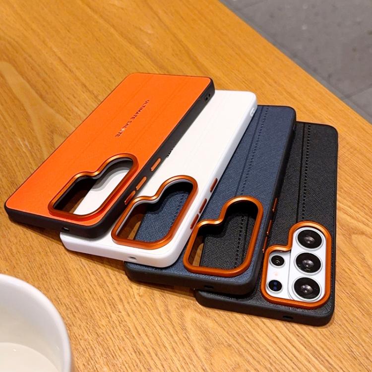 For Galaxy S26 5G Metal Camera Lens Frame Buttons Vegan Leather Phone Case