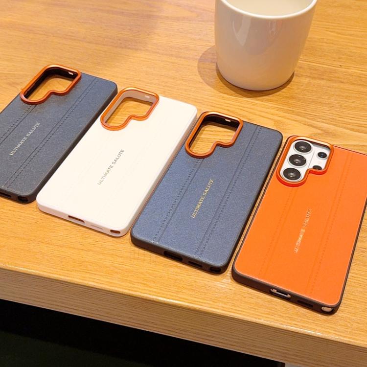 For Galaxy S26 Ultra 5G Metal Camera Lens Frame Buttons Vegan Leather Phone Case