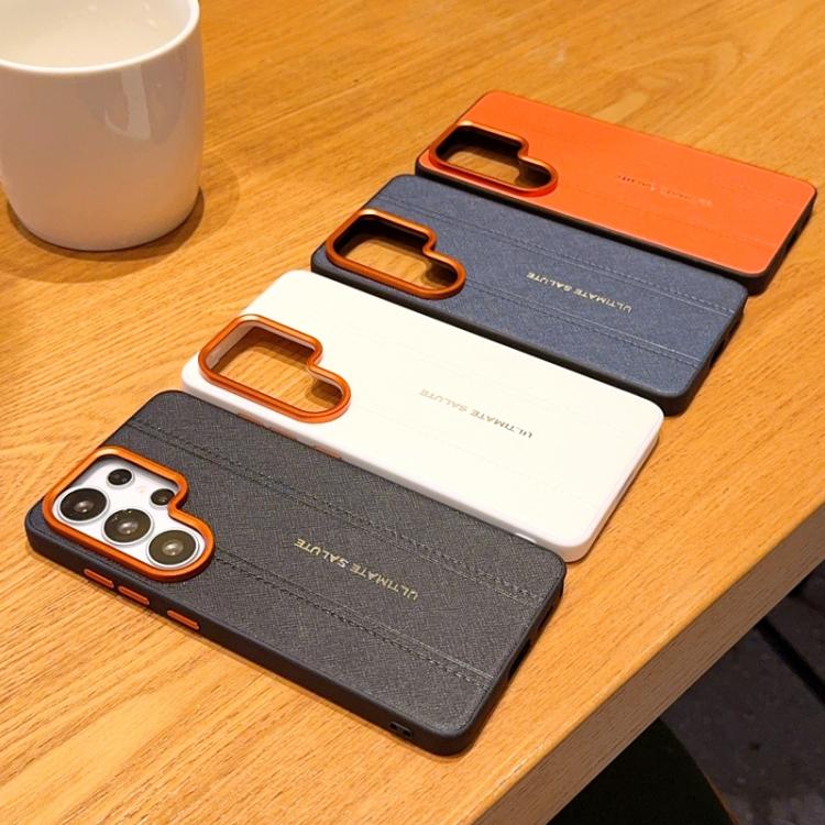 For Galaxy S25 5G Metal Camera Lens Frame Buttons Vegan Leather Phone Case