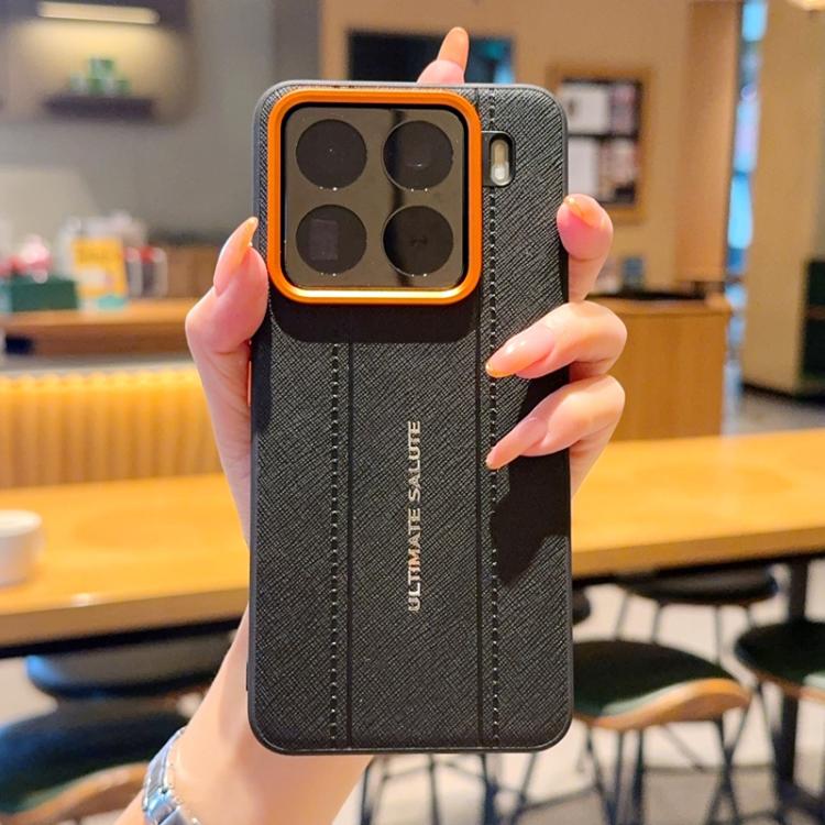 For Xiaomi 15 Pro Metal Camera Lens Frame Buttons Vegan Leather Phone Case