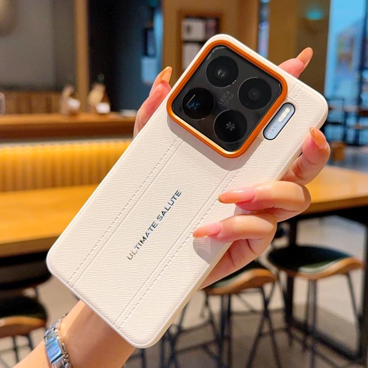 For Xiaomi 15S Pro Metal Camera Lens Frame Buttons Vegan Leather Phone Case