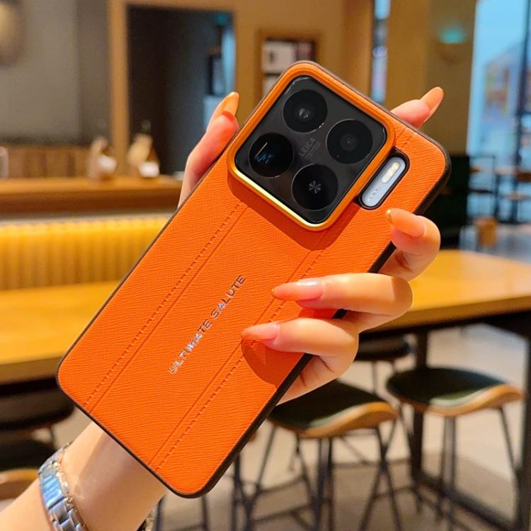 For Xiaomi 15S Pro Metal Camera Lens Frame Buttons Vegan Leather Phone Case