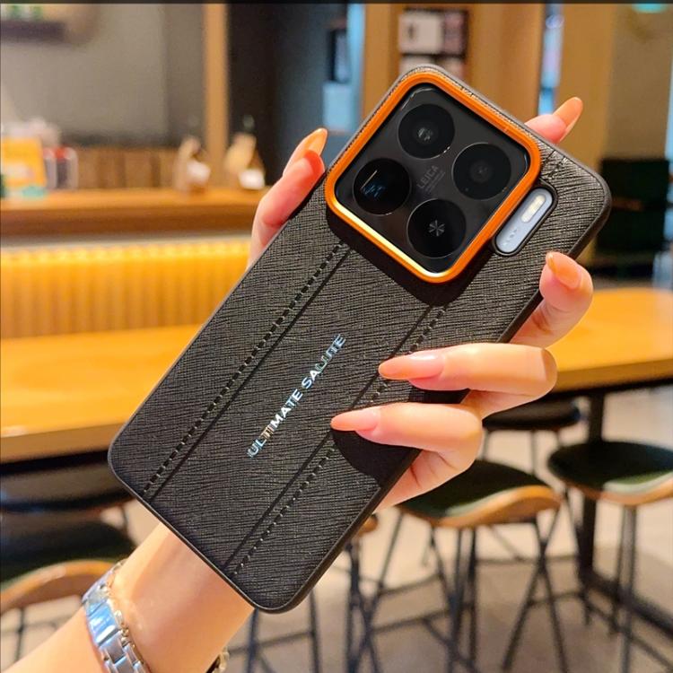 For Xiaomi 15S Pro Metal Camera Lens Frame Buttons Vegan Leather Phone Case