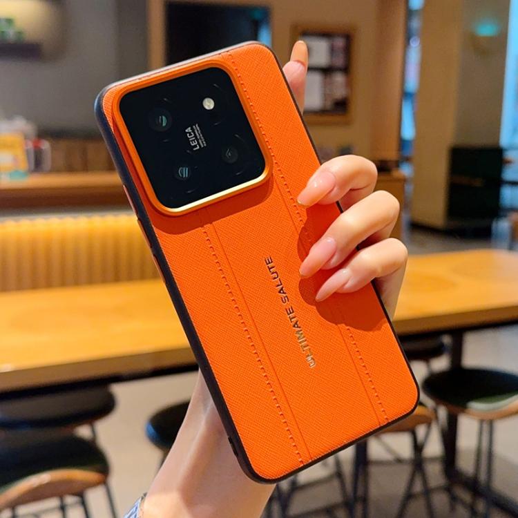 For Xiaomi 14 Metal Camera Lens Frame Buttons Vegan Leather Phone Case