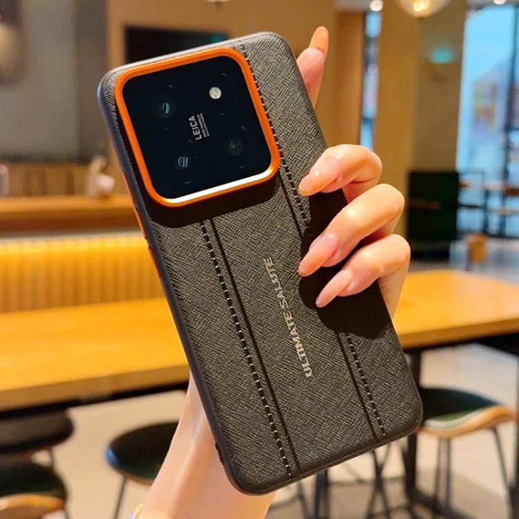 For Xiaomi 14 Metal Camera Lens Frame Buttons Vegan Leather Phone Case