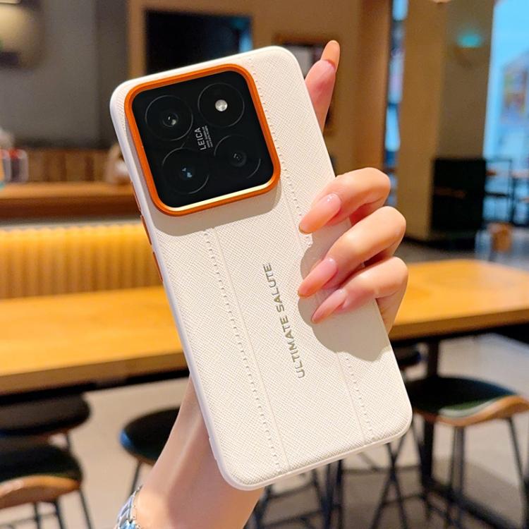 For Xiaomi 14 Pro Metal Camera Lens Frame Buttons Vegan Leather Phone Case