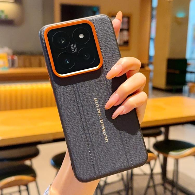 For Xiaomi 14 Pro Metal Camera Lens Frame Buttons Vegan Leather Phone Case