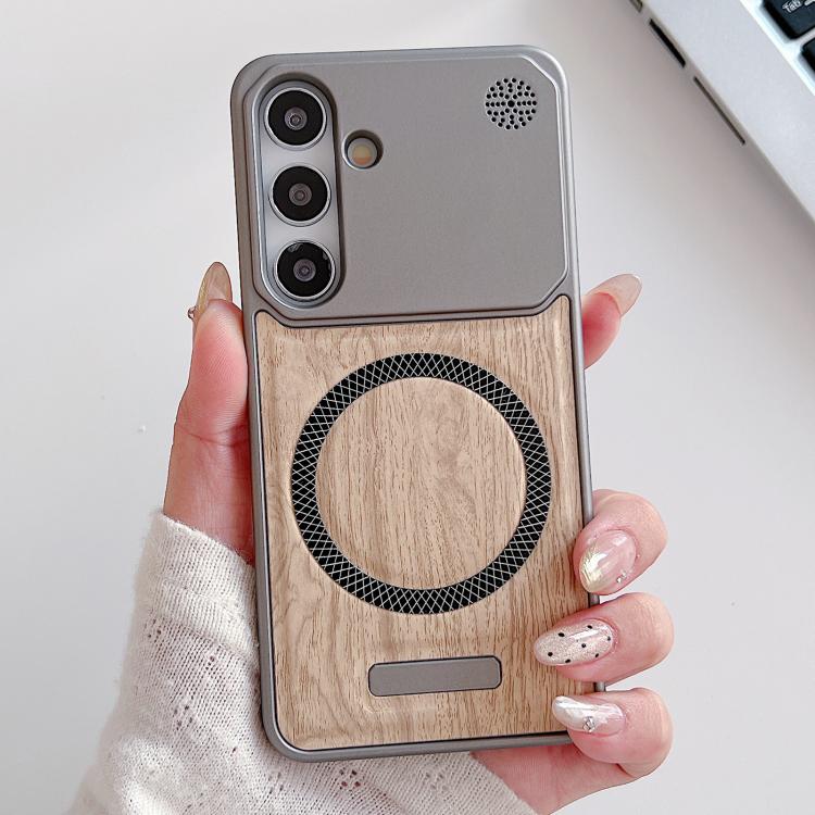 For Galaxy A57 5G Wood Grain Magnetic PC Shockproof Phone Case
