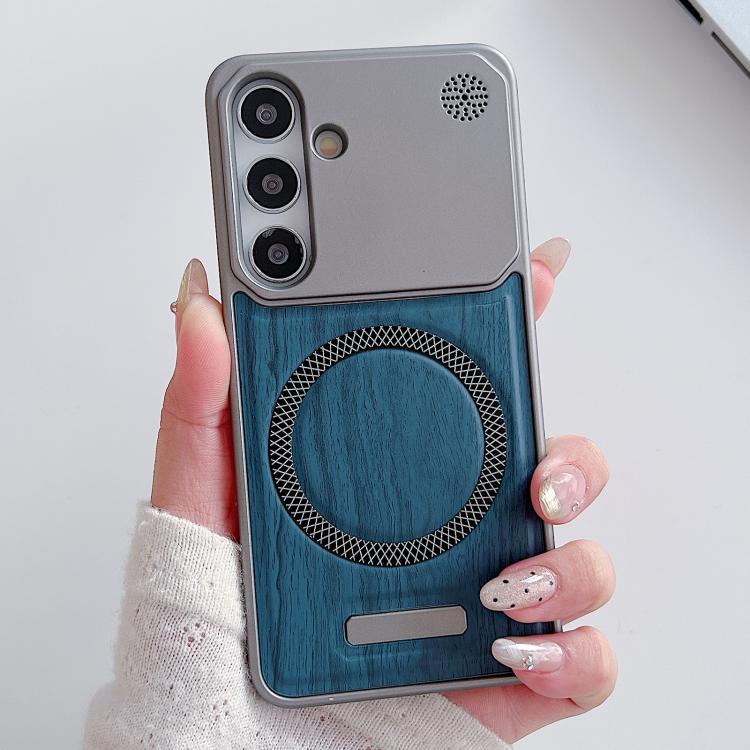 For Galaxy A57 5G Wood Grain Magnetic PC Shockproof Phone Case