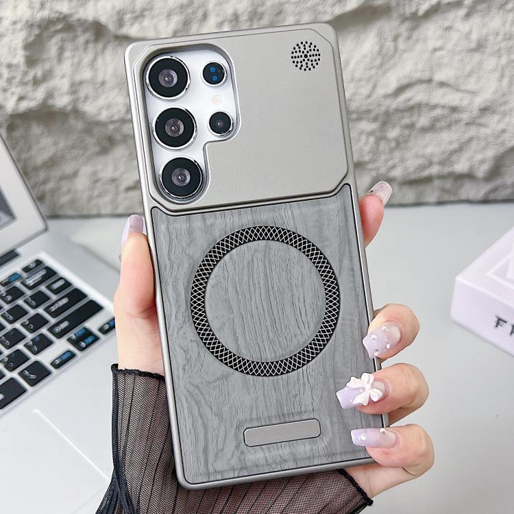 For Galaxy S22 Ultra 5G / S23 Ultra 5G Wood Grain Magnetic PC Shockproof Phone Case