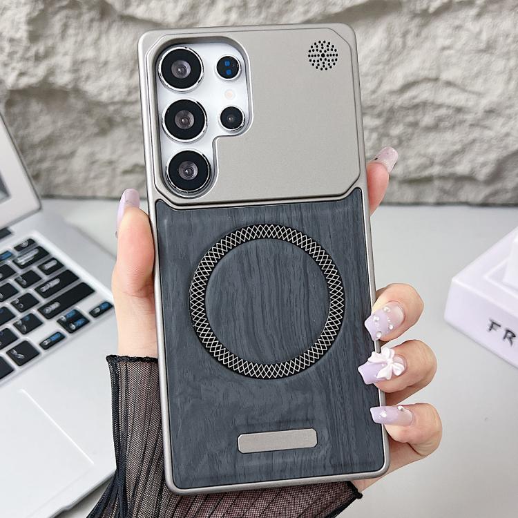 For Galaxy S24 Ultra 5G Wood Grain Magnetic PC Shockproof Phone Case