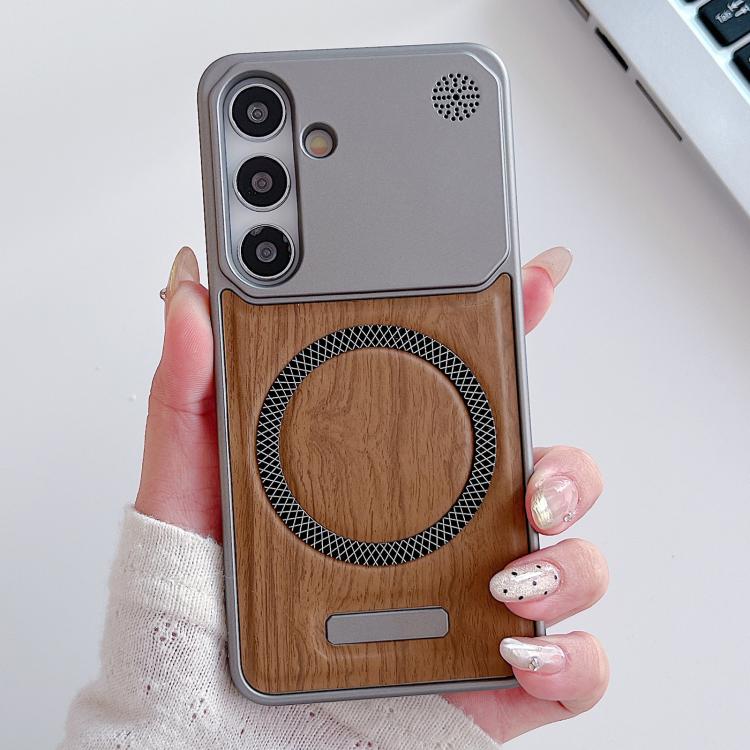 For Galaxy S26 5G Wood Grain Magnetic PC Shockproof Phone Case