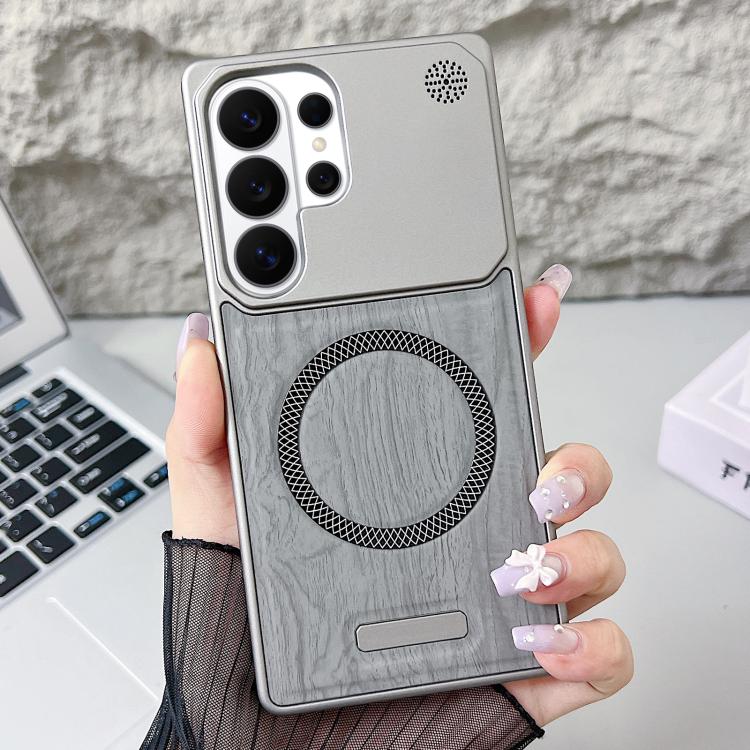 For Galaxy S26 Ultra 5G Wood Grain Magnetic PC Shockproof Phone Case
