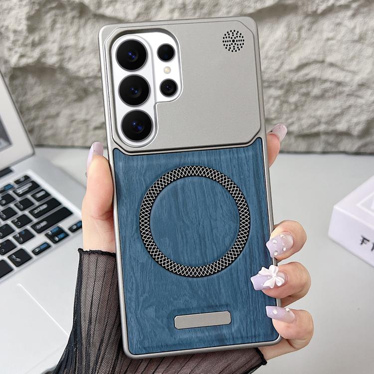 For Galaxy S26 Ultra 5G Wood Grain Magnetic PC Shockproof Phone Case