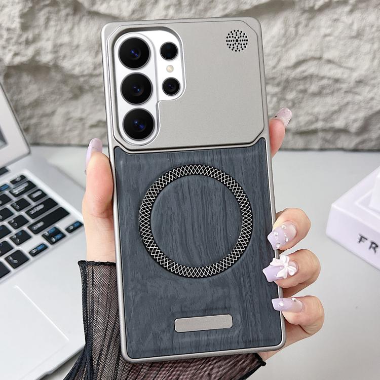 For Galaxy S26 Ultra 5G Wood Grain Magnetic PC Shockproof Phone Case