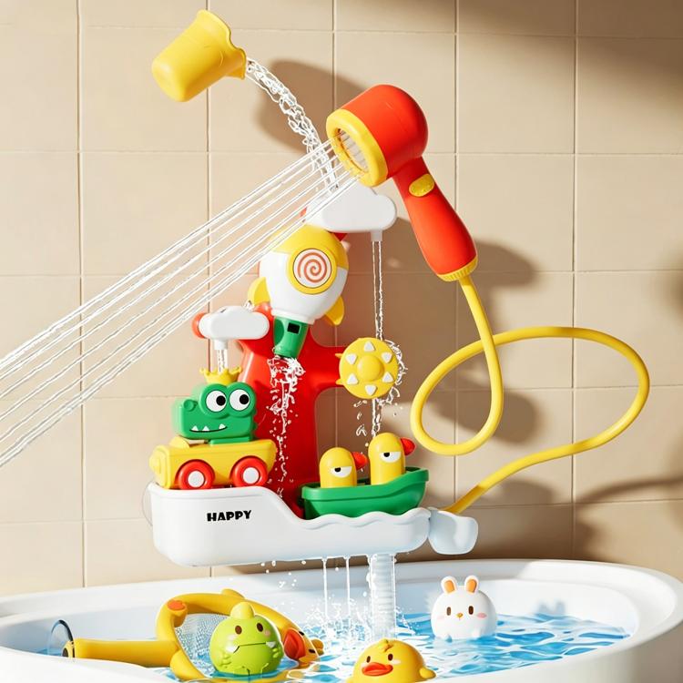 Baby Bath Water Play Shower Duck Interactive Toy Set, Version:Battery