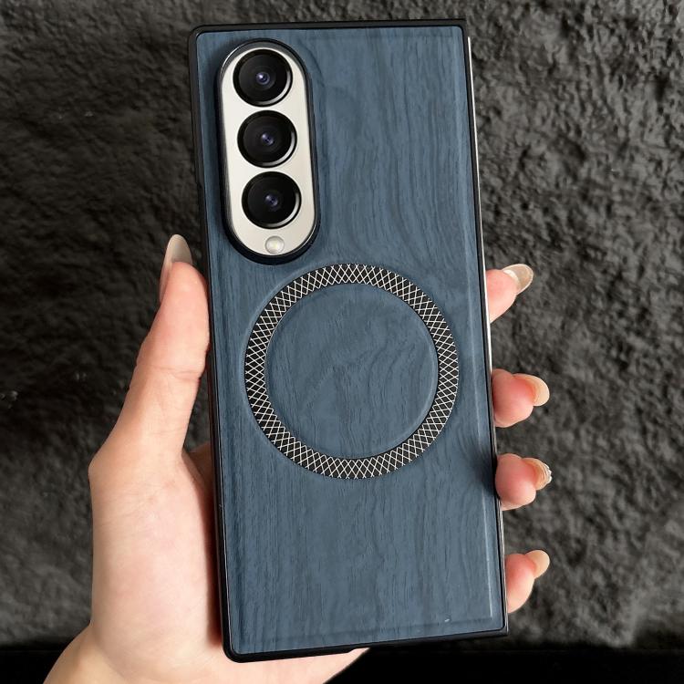 For Galaxy Z Fold3 5G Wood Grain Magnetic PC Shockproof Phone Case