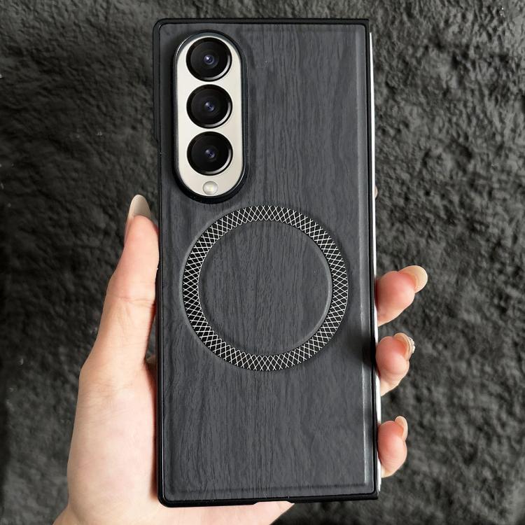 For Galaxy Z Fold4 Wood Grain Magnetic PC Shockproof Phone Case