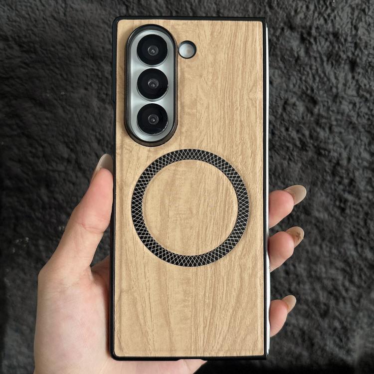 For Galaxy Z Fold5 Wood Grain Magnetic PC Shockproof Phone Case
