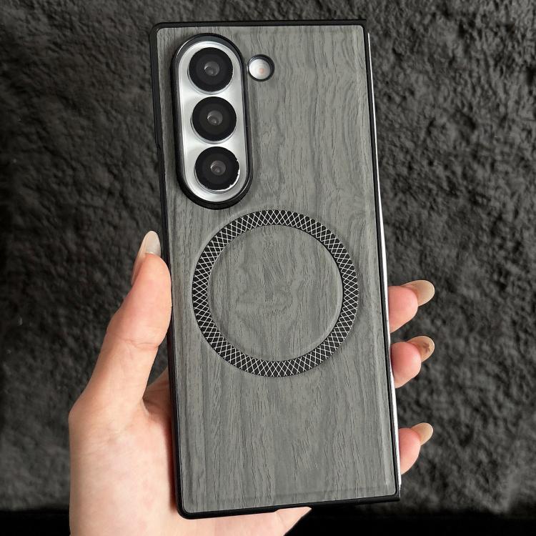 For Galaxy Z Fold5 Wood Grain Magnetic PC Shockproof Phone Case