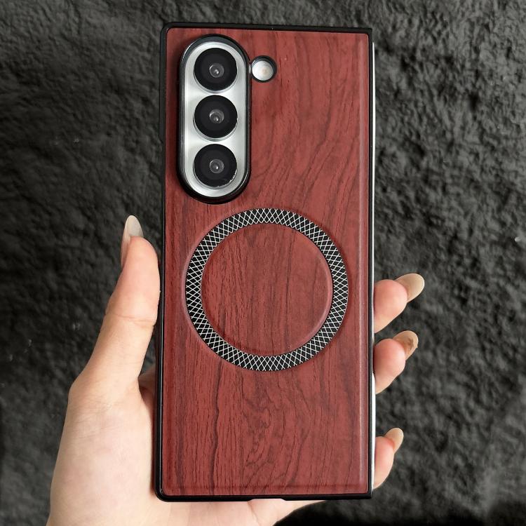 For Galaxy Z Fold5 Wood Grain Magnetic PC Shockproof Phone Case