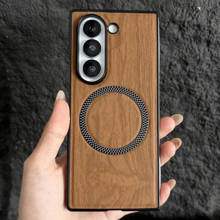 For Galaxy Z Fold5 Wood Grain Magnetic PC Shockproof Phone Case