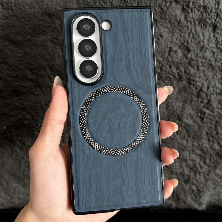 For Galaxy Z Fold5 Wood Grain Magnetic PC Shockproof Phone Case