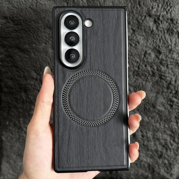 For Galaxy Z Fold5 Wood Grain Magnetic PC Shockproof Phone Case