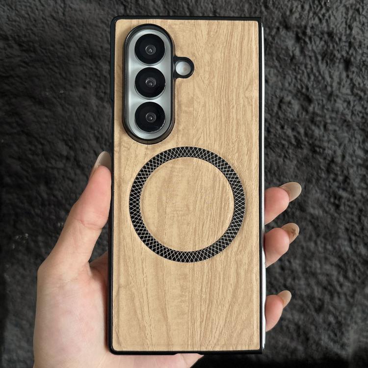 For Galaxy Z Fold7 5G Wood Grain Magnetic PC Shockproof Phone Case